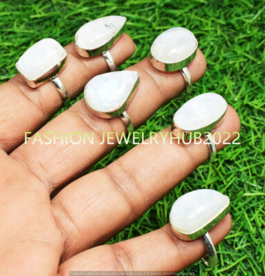 Rainbow Moonstone Gemstone Handmade Rings 50pcs Lot 925 Silver Plated Jewelry