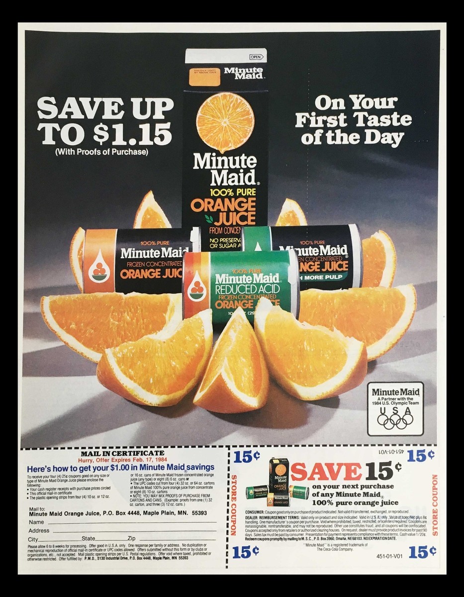 1984 Minute Maid Frozen Concentrated Orange Juice Circular Coupon
