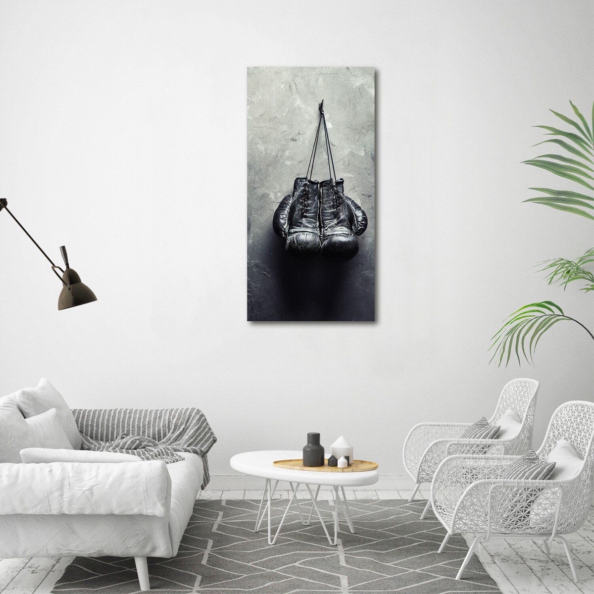 Tableau Déco Verre Trempé 100x50cm - Design Moderne Gants De Boxe Noir Et Blanc - Tulup
