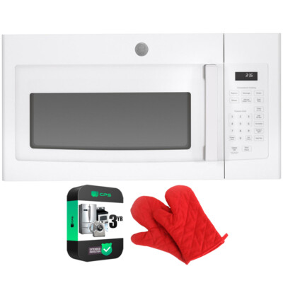 GE 1.6 Cu. Ft. Over-the-Range Microwave Oven White + Oven Mitt & 3 Year Warranty