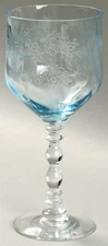 Azure Blue Vintage Fostoria Crystal Serenity Claret Wine Glass Goblets Etched