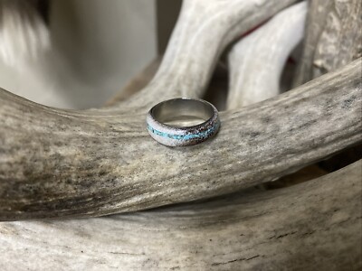 Handcrafted Elk Antler Ring With Turquoise’s Inlay And Stainless Steel Band 