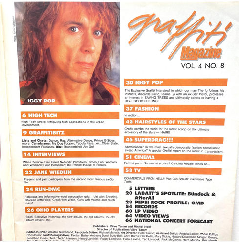 GRAFFITI Magazine August 1988 - IGGY POP - JANE WIEDLIN - WHITE ZOMBIE-DAN REED  - Photo 5 sur 7