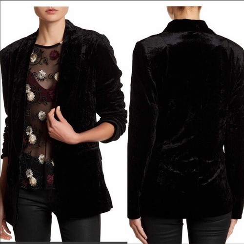 Ro & De Black Crushed Velvet Blazer Jacket Womens Medium Open Front - Picture 2 of 12