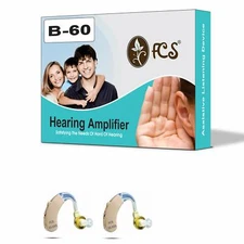 FCS 2 Pc BTE Hearing Amplifier Sound Device with Volume Control Features.