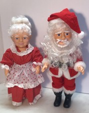 Vintage 1990  s Fibre Craft Santa and Mrs Clause Couple Plastic Dolls Christmas