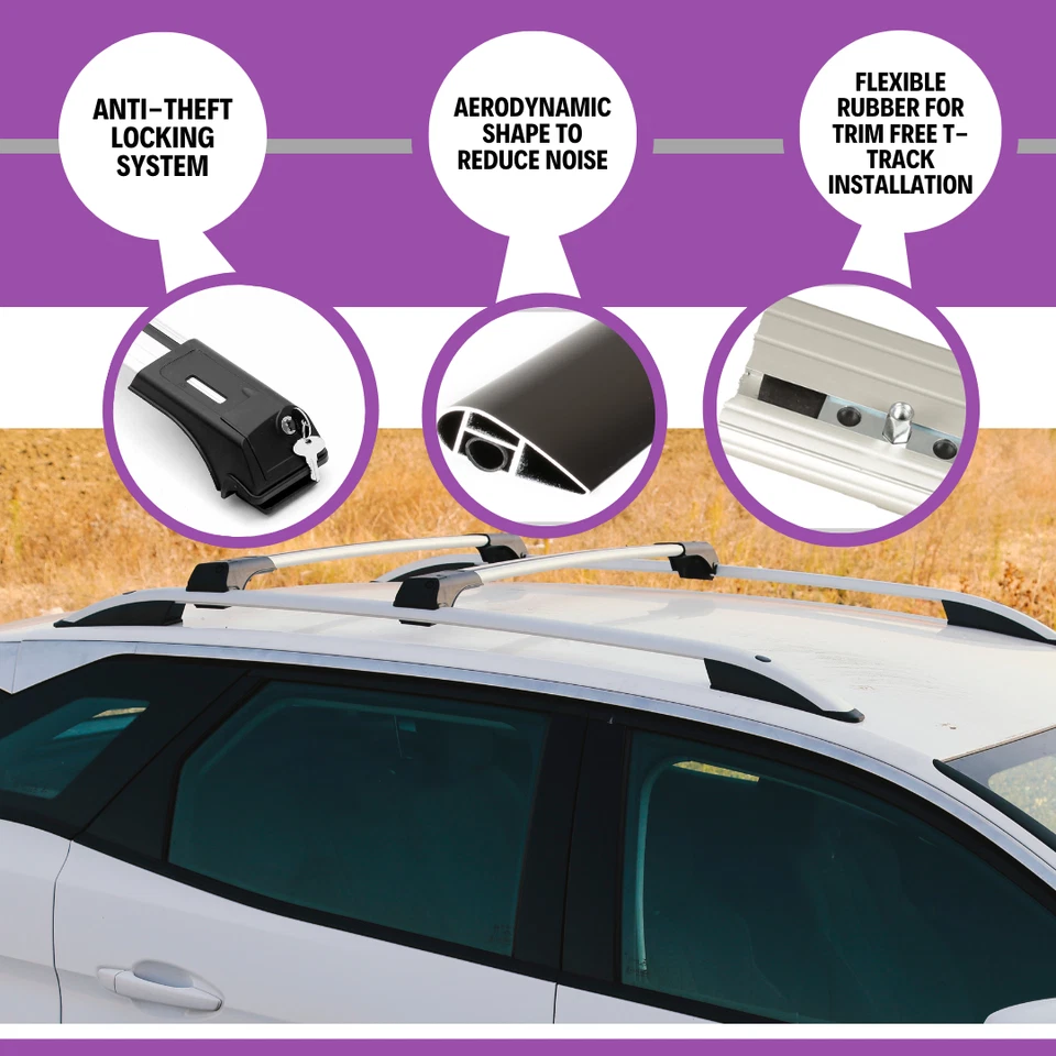 2 Piece Lockable Roof Rack Cross Bars For Toyota RAV4 2013-2018 | Silver - Image 4 of 4