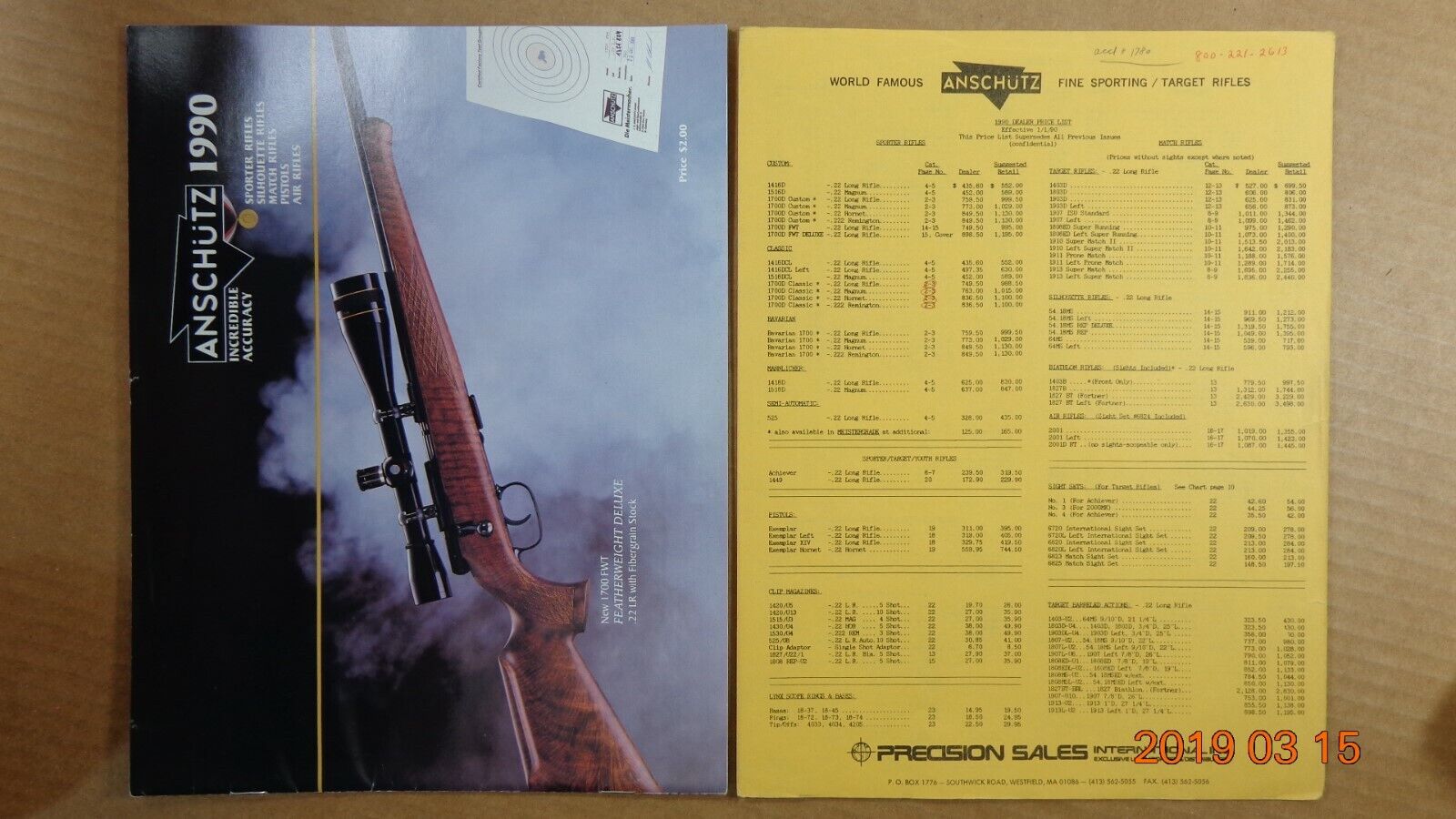 1990 Anschutz Sporting Catalog  - DEALER PRICING
