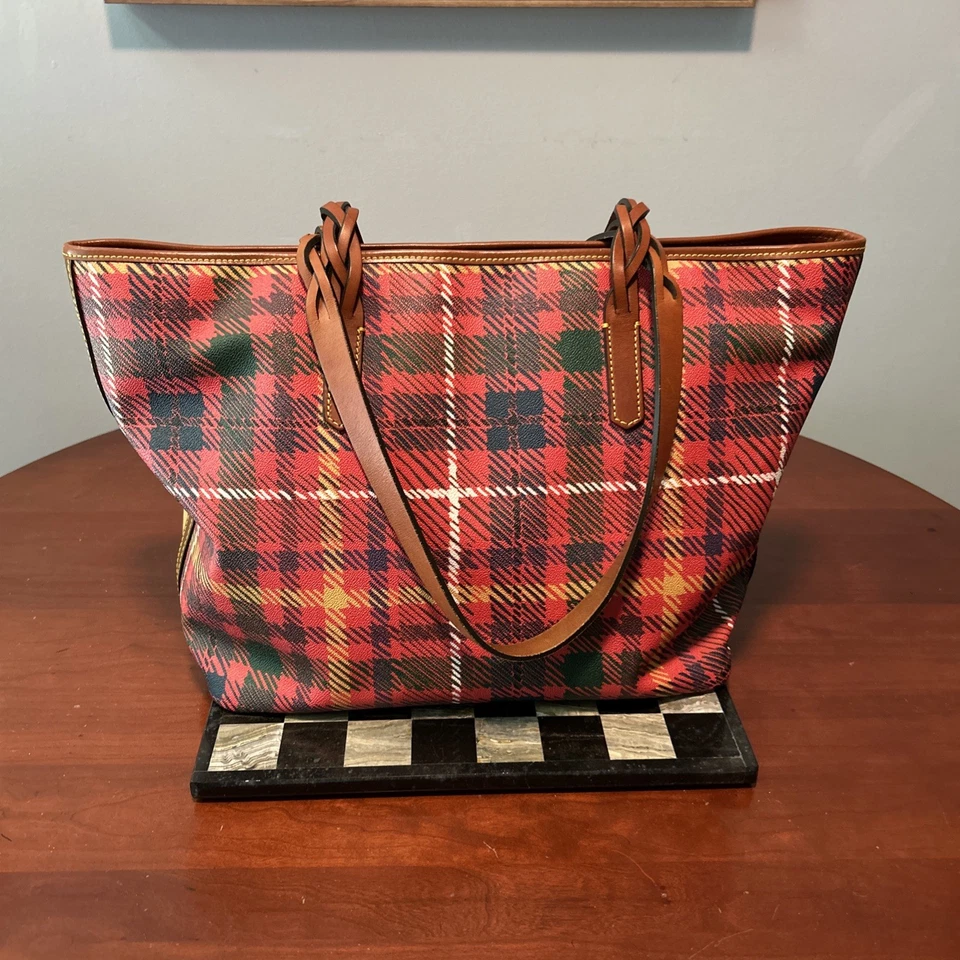 *Dooney & Bourke*A cuadros rojos* Bolso de mano Shopper con asa trenzada 18321R S189 Foto 2 de 4