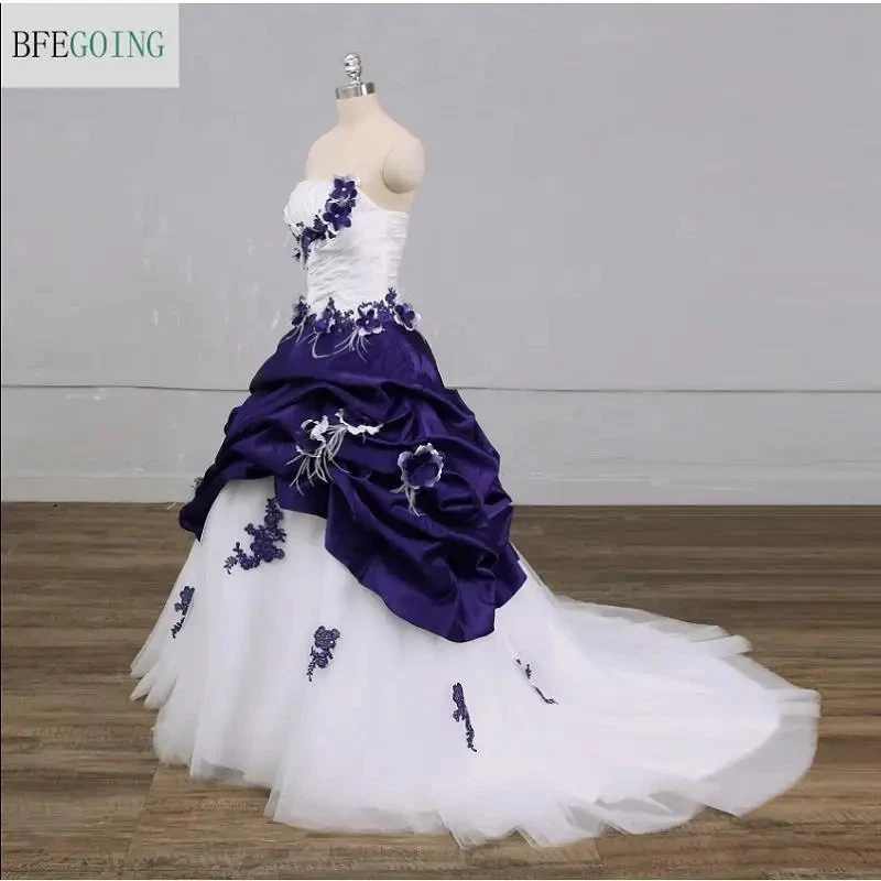 A-Line Wedding Dresses Chapel Tulle Satin Strapless Floor-Length Bridal Gowns - Image 2 of 4