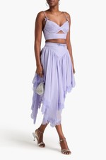 ZIMMERMANN CRUSH LACE CROP TOP BRALET ASYMMETRIC MAXI SKIRT SET LILAC SILK LINEN