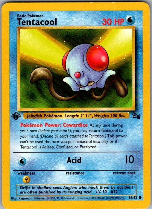 FOSSIL TENTACOOL 56/62 C POKEMON 1ST EDITION MP