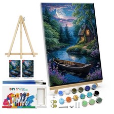 Landscape Paint by Numbers Kit for Adult with Easel DIY Cabin Paint by Number...