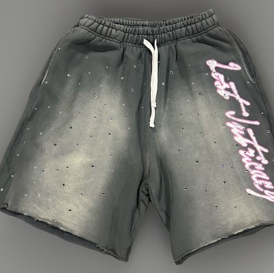 LOST INTRICACY ''Forbidden Love'' Rhinestone Sweat Shorts Ash Black  Large 