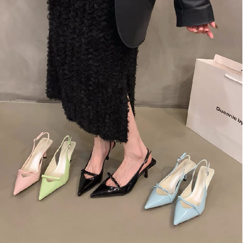 Elegant Women Pointed Toe High Heel Buckle Strap Bow Sandals