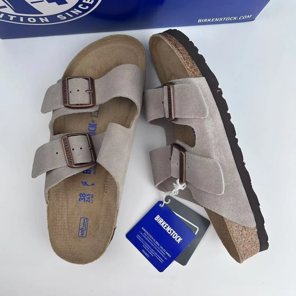 Sandalias para mujer Birkenstock Arizona de gamuza topo de cuero estrechas 37-41/anchas 42-45 Foto 4 de 4