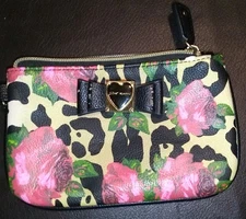 Betsey Johnson Wallet Wristlet Cheetah Print & Roses Pattern, Black
