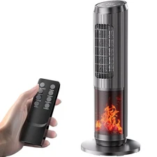 25" Oscillating Ceramic Tower Heater Indoor Space Heater Fan 1500W With Remote