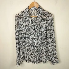 Express Portofino Shirt Floral Button Up Medium Womens Tab Sleeve