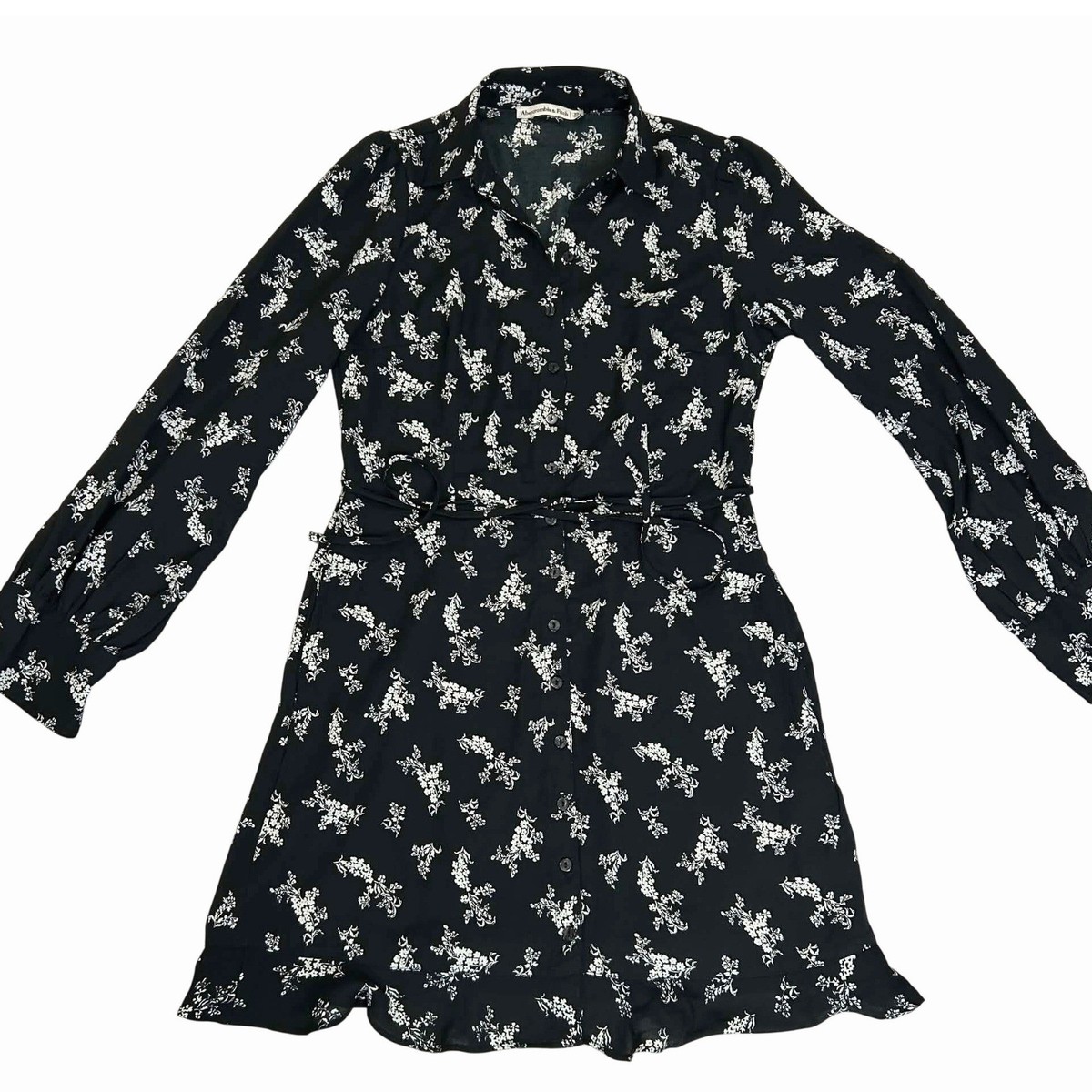 abercrombie and fitch black floral dress & Button Front Mini Shirt Long Sleeve XS Imported. holiday outfits Where to find 90s/2000s Size:3 Years