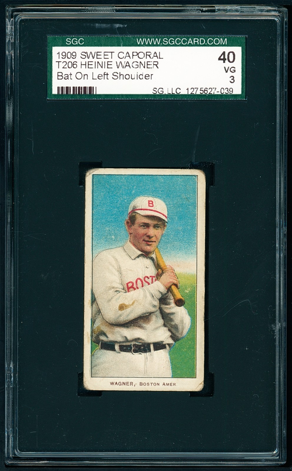 1909-11 T206 Sweet Cap Fact 649OP - Heinie Wagner, Bat on L Shoulder - SGC 3+ view 1
