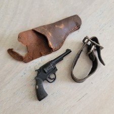 Vintage Miniature Revolver Toy Gun with Holster  Belt Action Figure Accessory