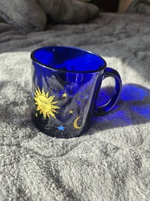 RARE Vintage Libbey 1990s Celestial Sun Moon Mug Cobalt Blue 14oz 