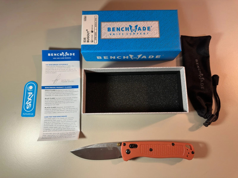 Benchmade 535TN-10 Bugout Pocket Knife - S30V Blade - Rust Orange Grivory Handle