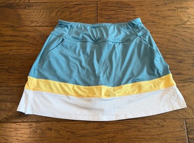 $80 PUMA PWRMESH Colorblock Golf Skort Skirt Blue White Yellow Women's Size M