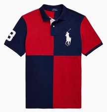 Polo Ralph Lauren Red  Navy Color-block BIG PONY 3 Mesh Knit Collared Shirt