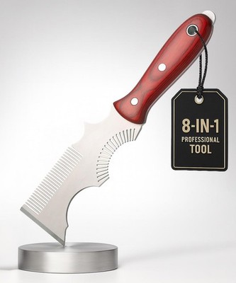 8-in-1 Painters Tool, Wooden Handle, Stainless Steel Paint Brush Cleaner Tool