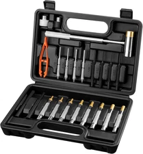 Punch Set Roll Pin Punch Set 22-Piece with Replaceable Face Hammer, Steel Pin Pu
