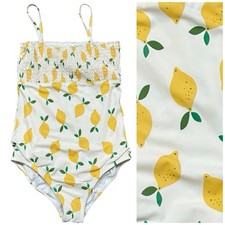 Hanna Andersson Girls Lemon Smocked One Piece Swimsuit 12 / 150 Recycled Nylon