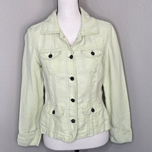 Soft Yellow Linen J. Jill Utility Jacket Blazer Light Academia Coquettecore - Picture 12 of 12
