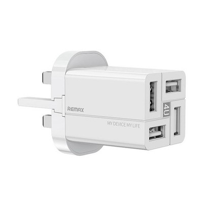 REMAX RP-U43 3.4A Fast Charger, 4 USB Ports, UK Plug (White)