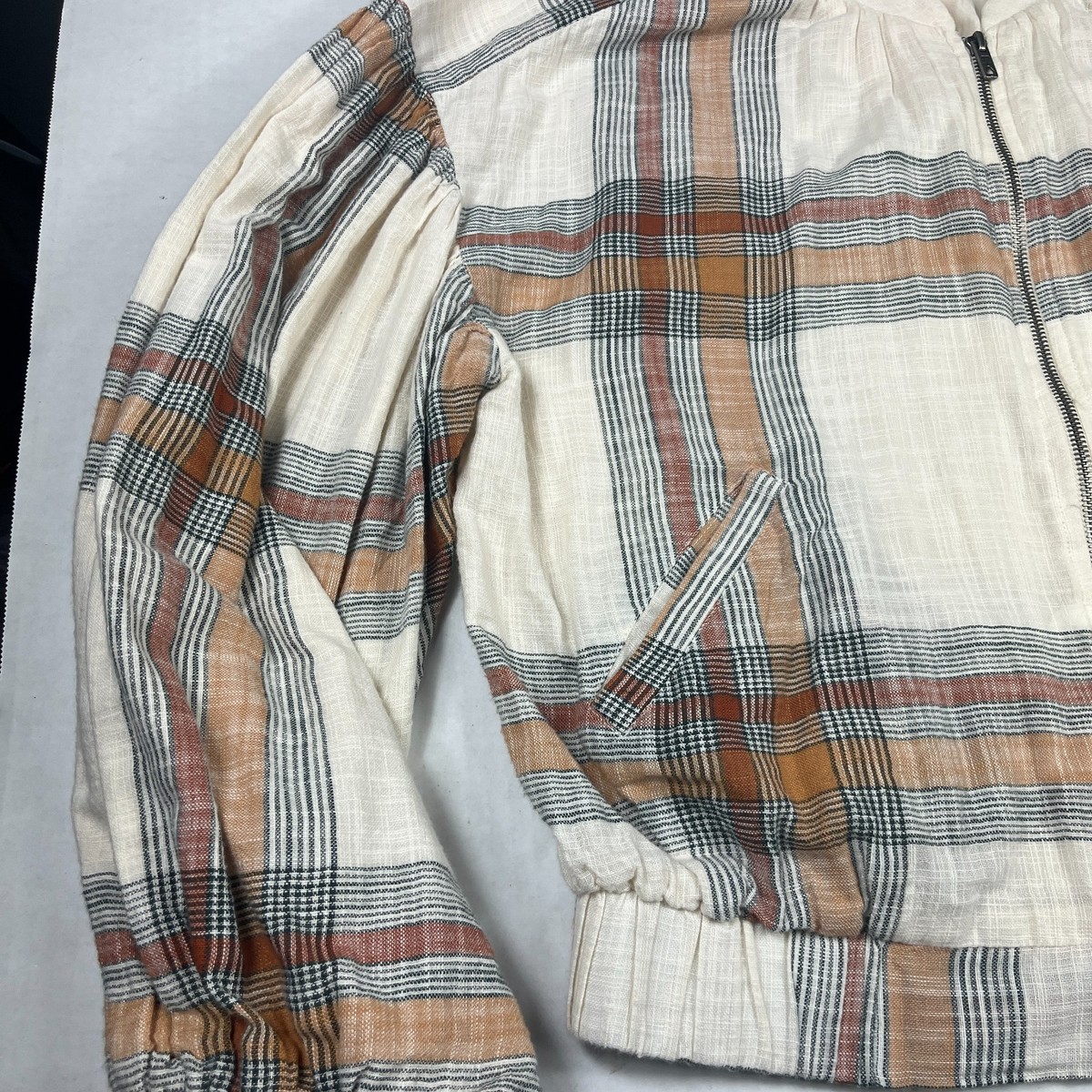 Free People Mattie Plaid Bomber Jacket Boho Slouchy Full Zip Casual Streetwear S View 3