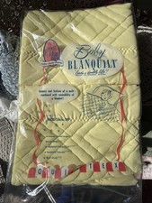 Vintage NOS Soft Pastel Yellow Quilted Baby Blanket Nylon By Quiltex