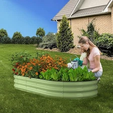 Raised Garden Bed 6x3x1ft Galvanized Outdoor Planter Beds with Safety Edging