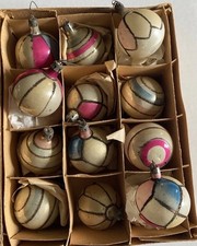 1950s Fantasia Poland Mica Mercury Glass Christmas Small Ornaments Set 25 No Box