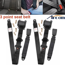 Retractable 3 Point Safety Seat Belt Car Vehicle Adjustable Belt Kit Straps *2