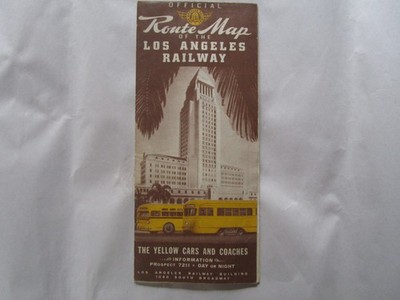 1942 Los Angeles Railway Route Map, Yellow Cars & Coaches, Railroad