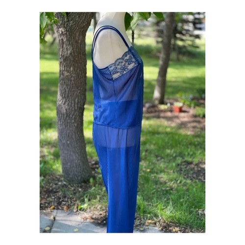 Vintage Molyclaire 1970s Sheer Sleepwear Set Loungewear Pajama Blue Sz M - Picture 2 of 12