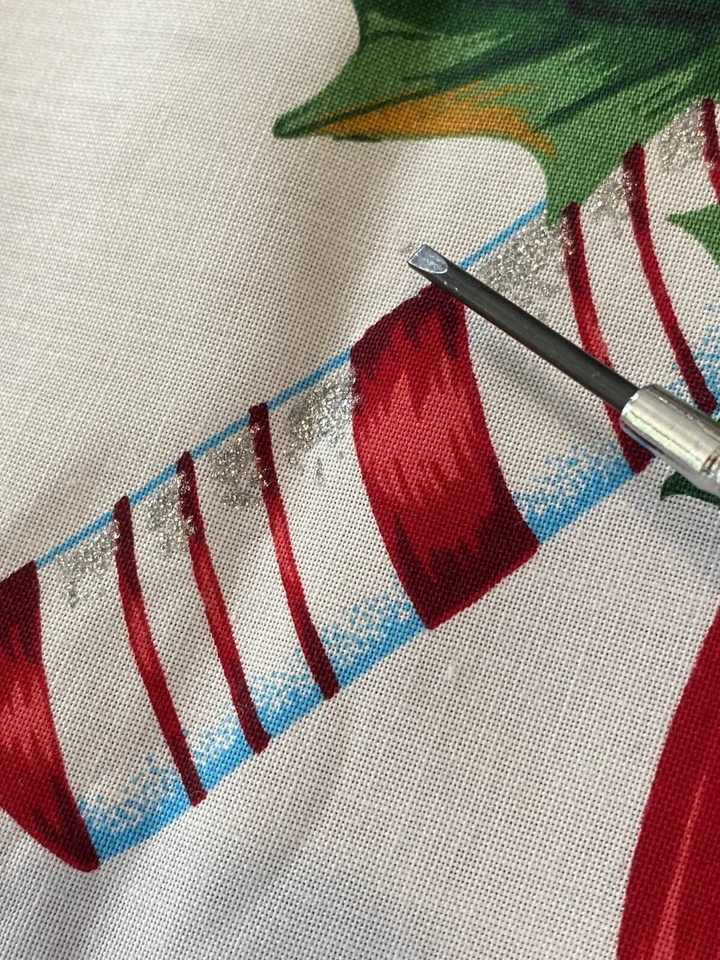 Vintage Christmas Applique Cranston Fabric Panel Iron On GLITTER Candy Cane Tree - Image 4 of 4