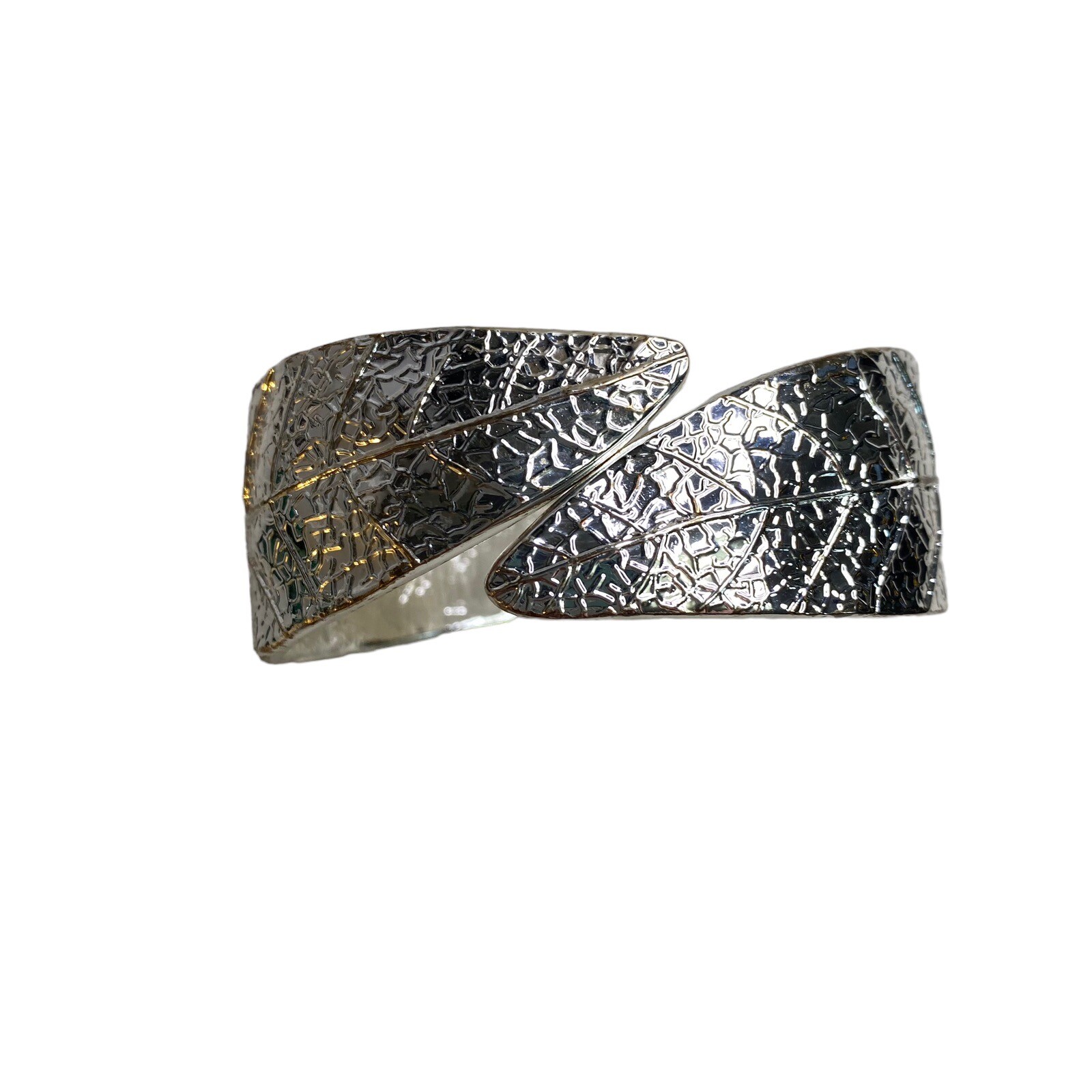 Silver Hinged Bangle  Leaf Pattern Bracelet - image 1