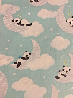 Dear Stella Designs Fabric Panda Bear Moon Cloud Stars Pale Green 2 Yards P#1149