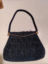 Vintage 1960  s Blue Hand Beaded Evening Bag Purse Delicate Beautiful Condition