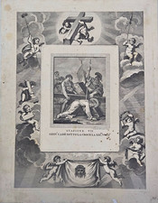 Antica Stampa Stazione VII Via Crucis Feliciani Ludovico Gesù Epoca '700 rara