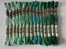 DMC Cotton Embroidery Floss Thread~Lot of 15 Skeins~Shades of Greens Color Set