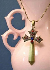 SWORD of the SPIRIT - Large Cross Necklace with Crystals, Custom Design!