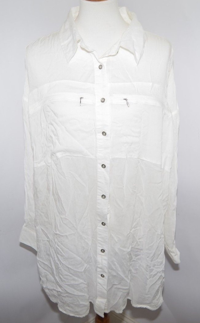 Apostrophe White Button Down Work Blouse Long Sle… - image 1